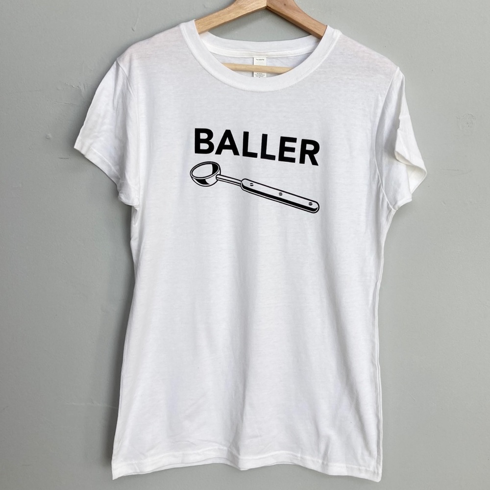 Baller white graphic tee